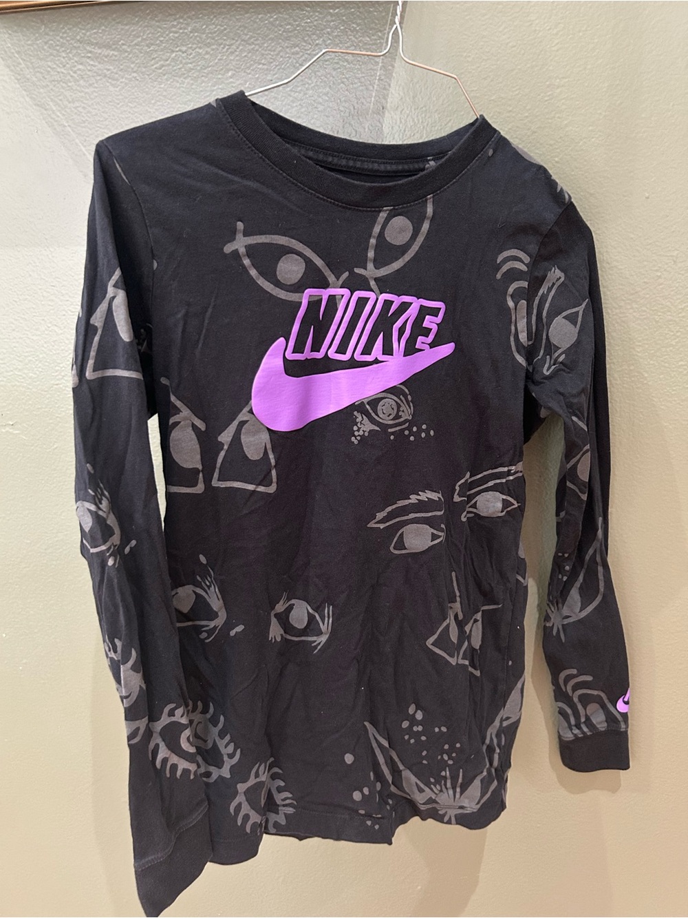 Nike Black Long-Sleeve Tee with Purple Logo and Eye Graphic